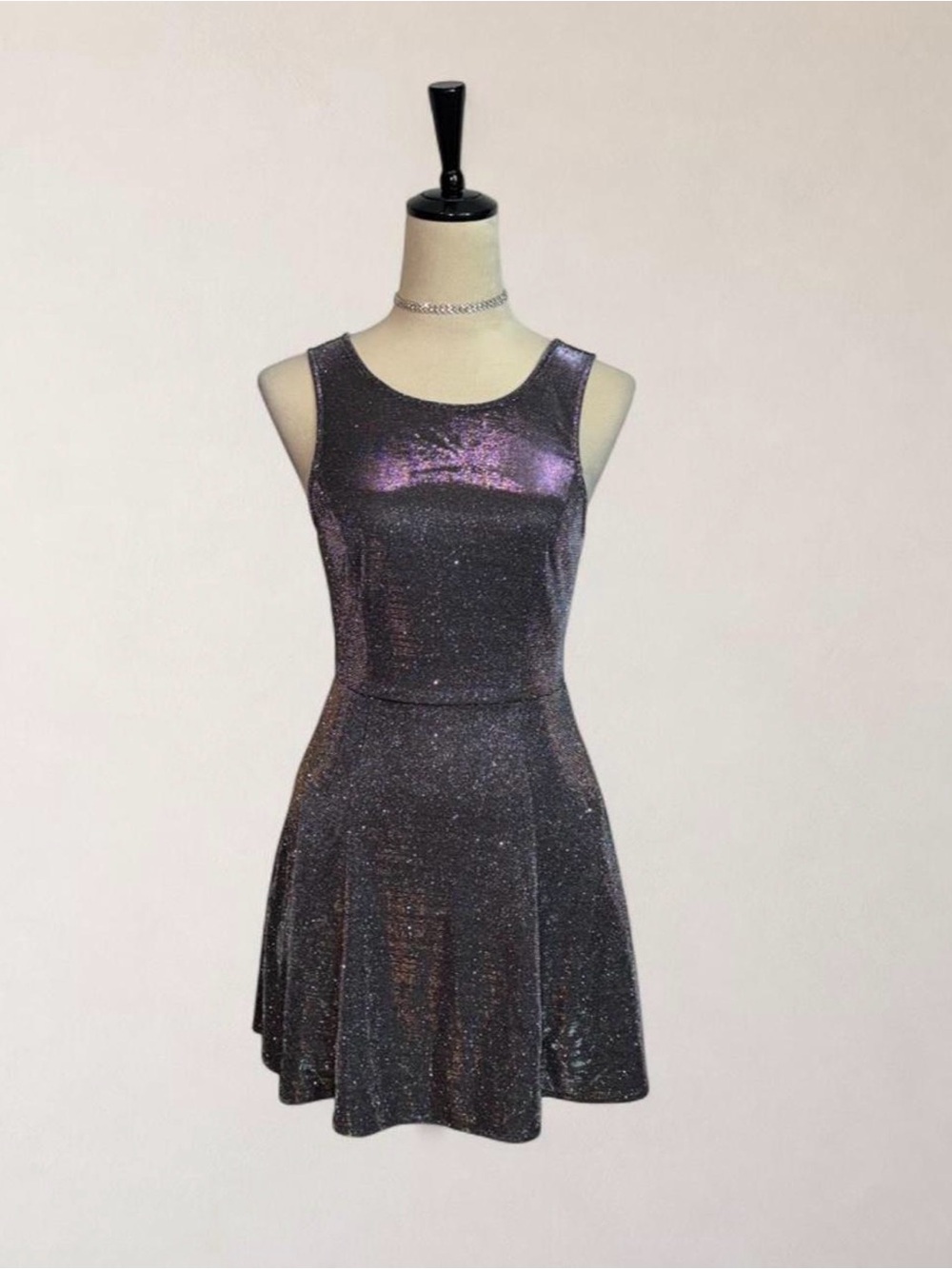 Speechless Metallic Glitter Open Back Skater Mini Dress Size S